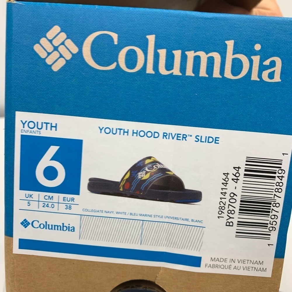 NWT Columbia Youth Size 6 Hood River Slide Sandals Navy Blue Yellow - Picture 5 of 6